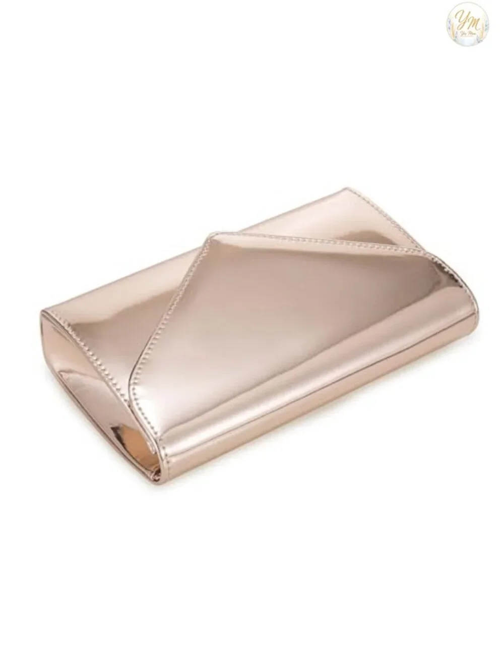 Mirrored Metallic Faux Leather Evening Clutch with Detachable Chain Strap for